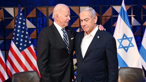 US-Präsident Joe Biden (l.) mit dem israelischen Premierminister Benjamin Netanyahu. Die US-Regierung hat ihre Besorgnis über die Schließung des Fernsehsenders Al-Jazeera geäußert (Archivfoto). Foto: IMAGO/ZUMA Wire/IMAGO/Avi Ohayon/Israel Gpo