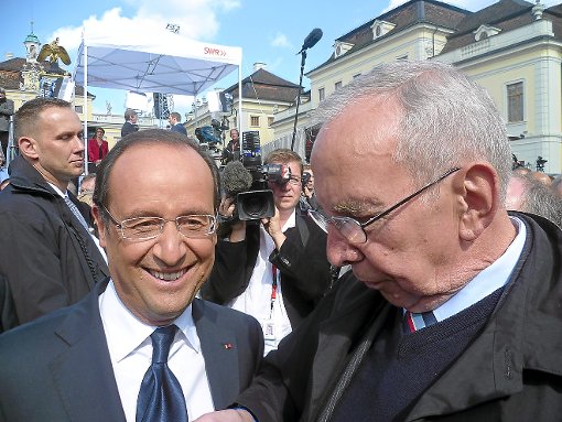 Hermann Reichert (rechts) mit François Hollande in Ludwigsburg.