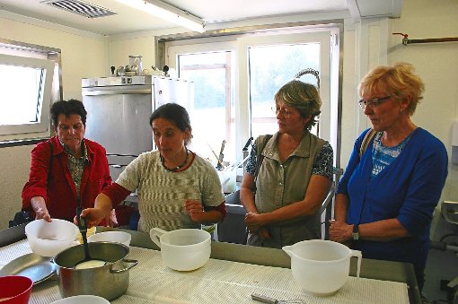 Bäuerin Cornelia Reich (Zweite von links) vermittelte in ihrer Käserei am einfachen praktischen Beispiel einen Einblick in die Käseherstellung.   Foto: Keck Foto: Schwarzwälder-Bote