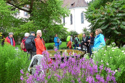 Auch beim Gesundheitswandern gehören Pausen – wie hier im Garten des Klosters  - dazu. Foto: Mei Foto: Schwarzwälder-Bote