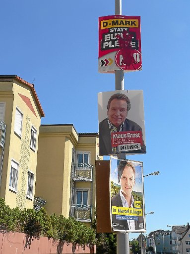 Unbekannte zerstören Wahlplakate, wie hier in der Schwenninger Spittelstraße. Foto: Klausner