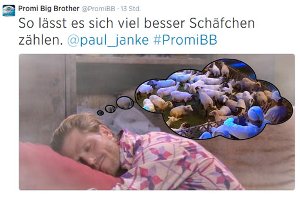 Alexandra Rietz ist weg und Paul janke kuschelt allein auf der Promi Big Brother-Couch. Foto: twitter.com/PromiBB