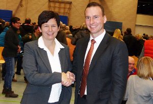 Roswitha Beck und Thomas Blazko bewerben sich um das Amt des Bürgermeisters in Schwenningen. Fotos: Grimm Foto: Schwarzwälder-Bote