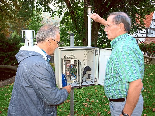 Axel Edelmann (links) und Dietmar Hartmann haben ein Jahr lang ehrenamtlich die Klimamessungen des Deutschen Wetteramtes in Bad Herrenalb betreut und die Messstationen wöchentlich abgelesen.  Foto: Glaser