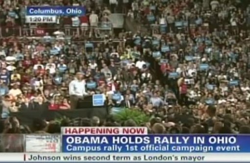 Rund 15.000 begeisterte Anhänger in Richmond und in Columbus stellen alles in den Schatten, was wir bisher von Mitt Romney gesehen haben. Foto: Spang