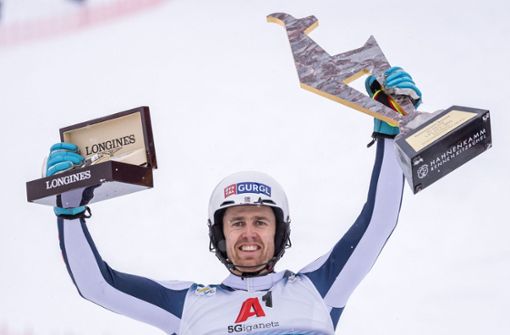 Ganz im Glück: Dave Ryding nach seinem Slalomsieg in Kitzbühel Foto: AFP/JOHANN GRODER