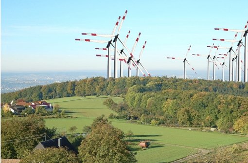 So stellen sich die Gegner künftige Windkraftanlagen über dem Remstal bei Korb vor. Foto: Visualisierung: Schützt die Buocher Höhe e.V.
