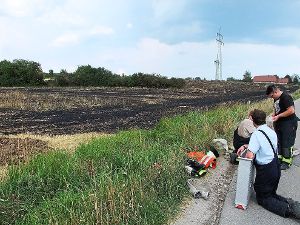 Auf einem Stoppelfeld bei Seedorf ist es gestern zu einem Flächenbrand gekommen. Die Feuerwehr war im Einsatz. Foto: Merz Foto: Schwarzwälder-Bote