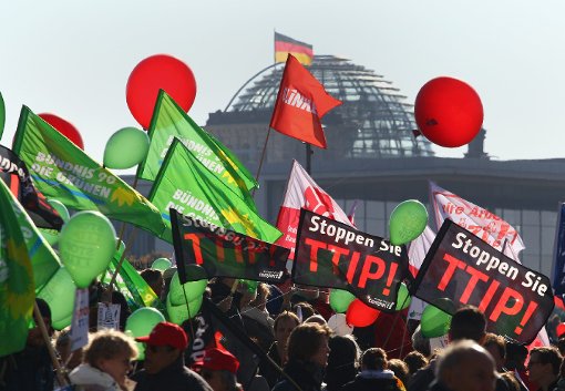 TTIP-Gegner bei der Demonstration vor dem Reichstag am Wochenende.  Foto: Steinberg