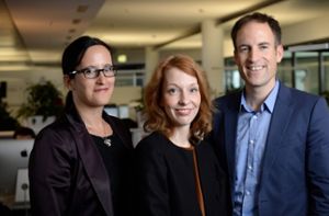 Spiegel Online Geschäftsführerin Katharina Borchert (l) und die stellvertretenden Chefredakteure Barbara Hans (M) und Florian Harms. Foto: dpa
