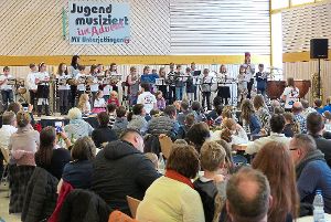 Die Nachwuchsmusiker des MV Unterjettingen füllten bei Jugend musiziert im Advent die August-Leucht-Halle. Foto: Stadler Foto: Schwarzwälder-Bote