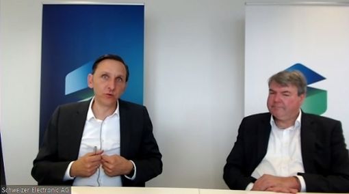 Schweizer-AG-Vorstandsvorsitzender Nicolas Schweizer (links) und Director Finance & Controlling Peter Bosenius stellten sich den Fragen der Analysten. (Screenshot) Foto: Fritsche