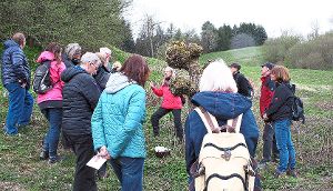 Lissy Mutschler (Mitte) zeigt den Teilnehmern, welche Heilkräuter auf der Wiese zu finden sind.  Foto: Vollmer Foto: Schwarzwälder-Bote