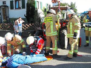 Löschen und Retten hat die Heinstetter Feuerwehr bei ihrer Herbstübung geprobt. Foto: Marienfeld Foto: Schwarzwälder-Bote
