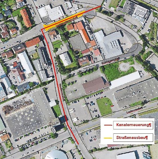 In diesen Straßen werden die Kanäle (rote Linie) und die Straße  (gelde Linie) ausgebaut.  Foto: Stadt Foto: Schwarzwälder-Bote