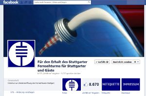 Die Facebook-Seite Für den Erhalt des Stuttgarter Fernsehturms für Stuttgarter und Gäste hat nach wenigen Tagen schon mehr als 8700 Fans. Mit dieser Seite möchte ... Foto: SIR/Screenshot