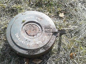 Diese Panzermine wurde neben den Gleisen zwischen Eutingen und Horb gefunden. Foto: Polizei