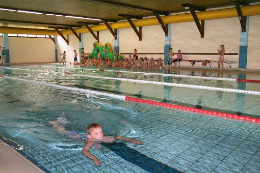 Unter lauten Anfeuerungsrufen der Klassenkameraden geben die Schwimmer alles.  Foto: Liebau Foto: Schwarzwälder-Bote