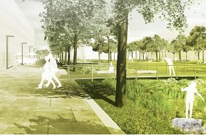 Das ist der Siegerentwurf: Der Plan für den Neckarpark sieht eine große Wiese mit Feuchtgebiet... Foto: Büro Lohrberg