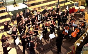 Beim Eröffnungskonzert in Sachsen: Schüler des Rottweiler DHG verstärken das Orchester aus Trossingen bei der Schülerbegegnung in Großenhain. Foto: Glöckler Foto: Schwarzwälder-Bote