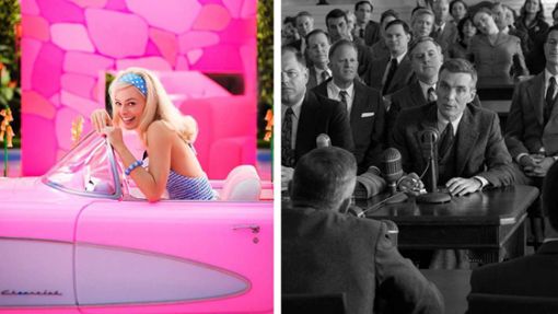 Schrille Satire in pink oder düsterer Thriller über die Atombombe? In den Kinos tritt „Barbie“ gegen „Oppenheimer“ an. Foto: STZN/Imago