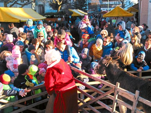 Was für ein Gewusel: Der Nikolaus verteilt während des Markts in Heselewangen Geschenke an die Kinder. Fotos: Jetter Foto: Schwarzwälder-Bote