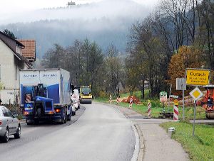 Hinweisschilder warnen seit Tagen die Autofahrer vor dem Stau zwischen Gutach und Hornberg. Diese müssen derzeit viel Geduld mitbringen, wenn sie durch das Gutachtal fahren wollen.  Foto: Gräff