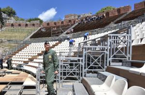 Das Amphitheater von Taormina soll als Kulisse für das Familienfoto der sieben Staats-und Regierungschefs herhalten. Foto: ANSA