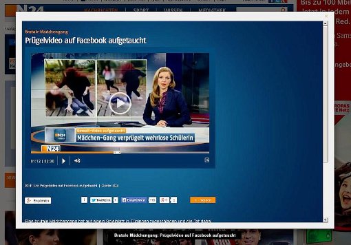 Ein Screenshot des Prügelvideos: Eine Nachrichtensprecherin von N24 berichtet über die Prügelattacke in Tübingen. Screenshot: N24