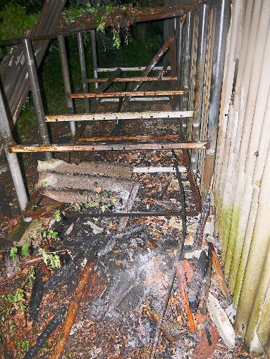 Am Gemeindeschuppen in Holzbronn sind Holzstämme in Brand geraten.   Foto: Feuerwehr