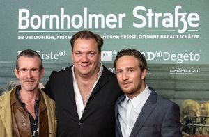Die Schauspieler Ulrich Matthes, Charly Hübner und Frederick Lau (von links) von Bornholmer Straße. Foto: dpa