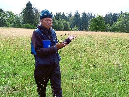 Michael Koltzenburg erläutert auf dem Kienberg seine Vorgehensweise bei der Kartierung von FFH-Mähwiesen. Foto: Riesterer