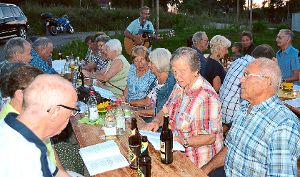 Bei kühlen Getränken genießen die zahlreichen Besucher die Musik von Rainer Flaig (hinten). Foto: ah Foto: Schwarzwälder-Bote