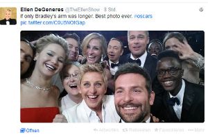 Ellen DeGeneres bringt Stars zu fast allem: Auch zu einem Oscar-Selfie, das auf Twitter alle Rekorde bricht. Foto: twitter.com/TheEllenShow