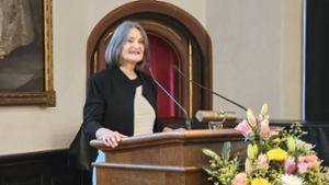 Regierungspräsidentin Bärbel Schäfer spricht bei ihrer Abschieds-Veranstaltung Foto: Stefanie Salzer-Deckert