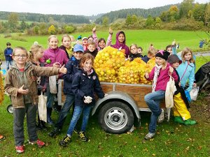 Schüler der Grundschule am Dissenhorn in Göllsdorf  sammel n 23 Säcke Äpfel.Foto: Schule Foto: Schwarzwälder-Bote