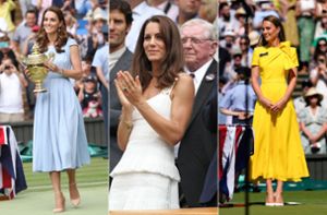 2011 (Mitte) besuchte Kate zum ersten Mal Wimbledon als Herzogin – in dezentem Weiß. Mit der Zeit traute sie sich auch an kräftigere Farben. Foto: Imago/i-Images/Action Plus/Shutterstock