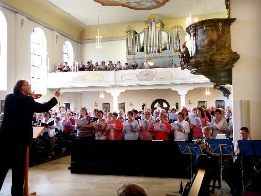 250 Sänger und ein Dirigent – bei Kirchenmusikdirektor Rudolf Hendel schließt Quantität Qualität mitnichten aus. Fotos: Hoffmann Foto: Schwarzwälder-Bote