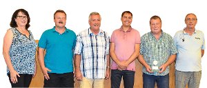 Das Vorstands-Team des TTSB Aistaig (von links): Ingeborg Burkart, Hardy Weymann, Volker Müller, Frank Haffner, Meik Weymann und Manfred Ostertag Foto: Wagner Foto: Schwarzwälder-Bote