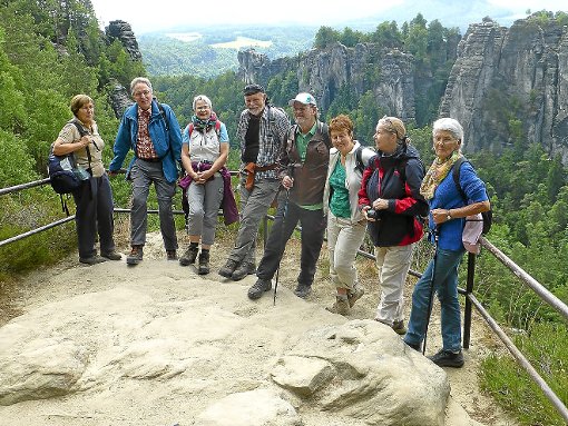Die Wandergruppe des Calwer Alpenvereins auf dem Basteiblick.  Foto: Pfrommer Foto: Schwarzwälder-Bote
