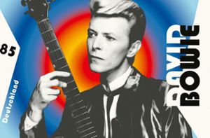 Die Sonderbriefmarke der Deutschen Post zum 75. Geburtstag des Musikers und Rockstars David Bowie. Foto: dpa/Bundesministerium der Finanzen