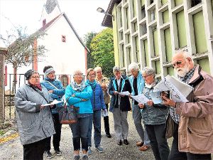 Michael Kraft (rechts) berichtet  über die Baugeschichte der Bräunlinger Urkirche. Foto: Besuchsdienst Foto: Schwarzwälder-Bote