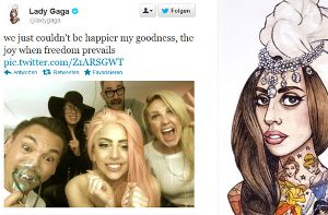 Popstar Lady Gaga twitterte: Wir könnten einfach nicht glücklicher sein. Mein Gott - die Freude, wenn die Freiheit triumphiert. Foto: Twitter/Screenshot