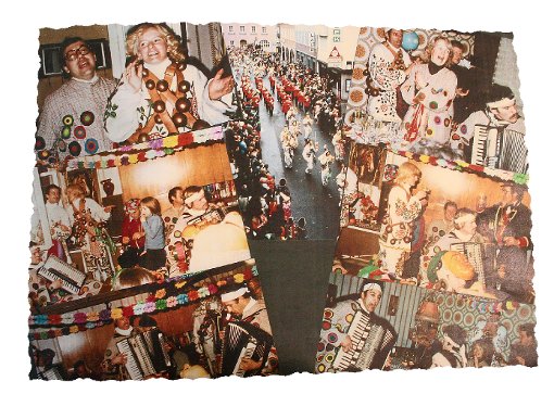Diese Collage, die Renate Moos von Freunden geschenkt bekommen hat, zeigt ihre  allererste Narrenstube 1978. Oben links sind die Gastgeberin und ihr Mann zu sehen. Foto: Schwarzwälder-Bote