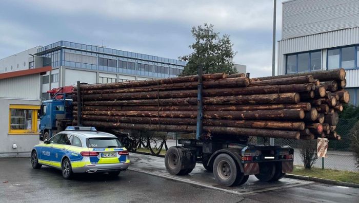 Polizei zieht überladenen Langholztransporter aus dem Verkehr 