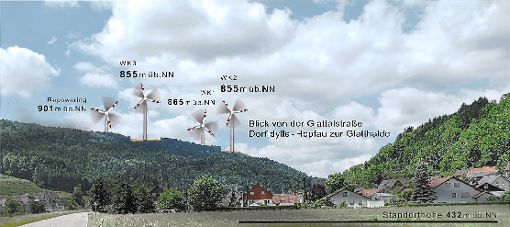 Die Bildmontage zeigt, wie sich die Windkraftanlagen aufs Ortsbild auswirken. Foto: Weckruf – Dornhaner Windkraftgegner