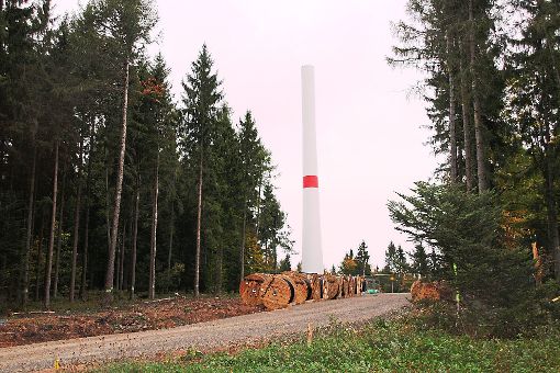 Überragt bereits die Baumkronen: der Turm der WEA10 im Wald zwischen Dennach und Dreimarkstein.  Foto: Gegenheimer Foto: Schwarzwälder-Bote