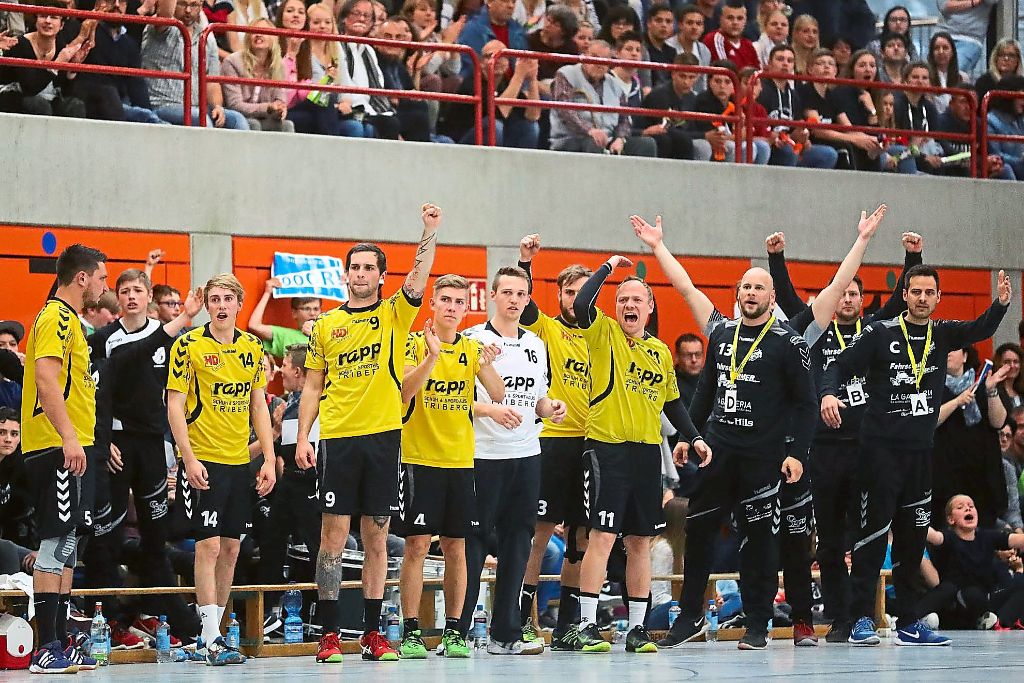 April 2017: Die Spieler des TV St. Georgen  bejubeln die überraschende Landesliga-Meisterschaft.
