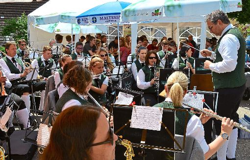 Die Musiker aus Grünmettstetten unterhalten beim Vatertagsfest in Sigmarswangen.   Foto: ah Foto: Schwarzwälder-Bote