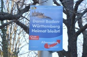 Aus Sicht des Landgerichts Stuttgart darf die rechtskonservative AfD im baden-württembergischen Landtagswahlkampf mit einem Bild der Burg Hohenzollern und dem Spruch Für unser Land - für unsere Werte auf Stimmenfang gehen. Foto: dpa